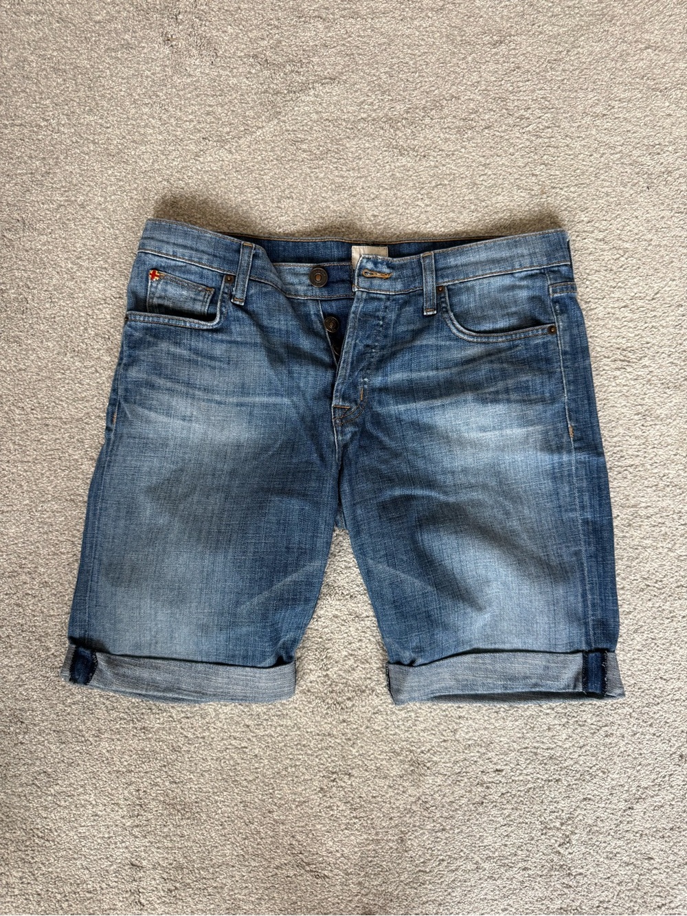 Hudson Jeans Washed Blue Denim Roll-Cuff Shorts
